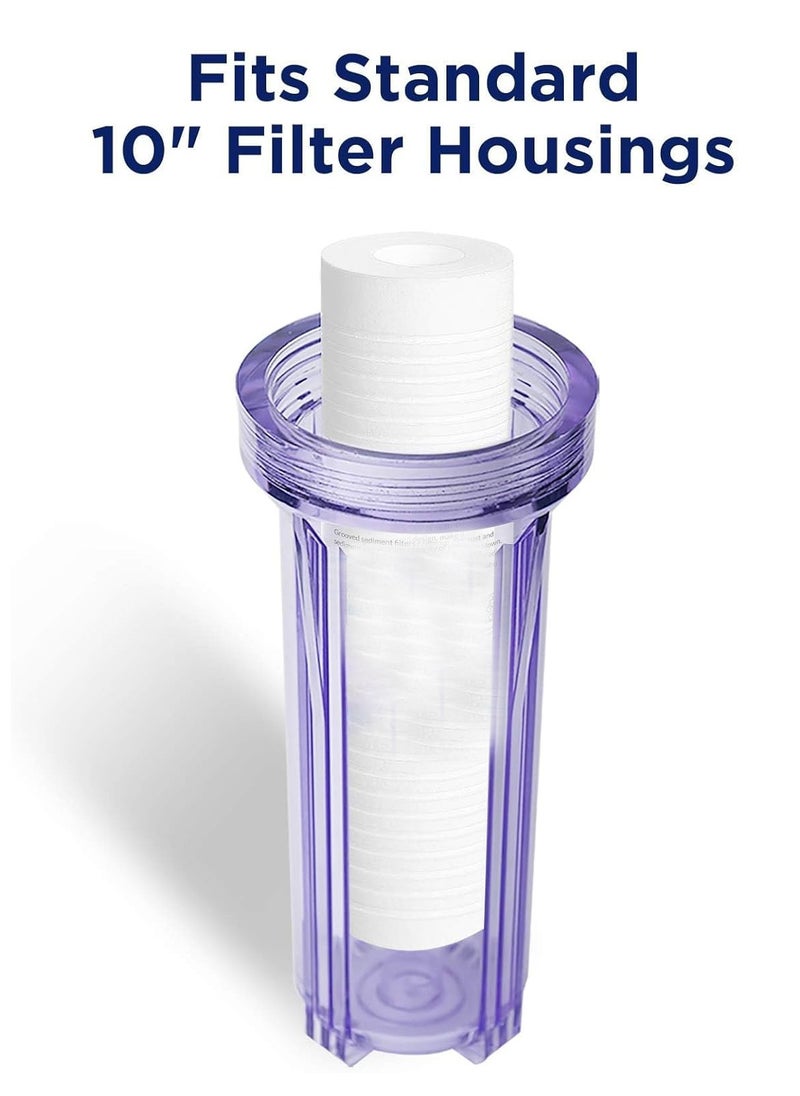 Grooved Sediment Water Filter Cartridge, 5 Micron Whole House Water Filter Universal Replacement 10"x2.5" for 10 inch RO Unit, Whole House Under-Sink Filtration System