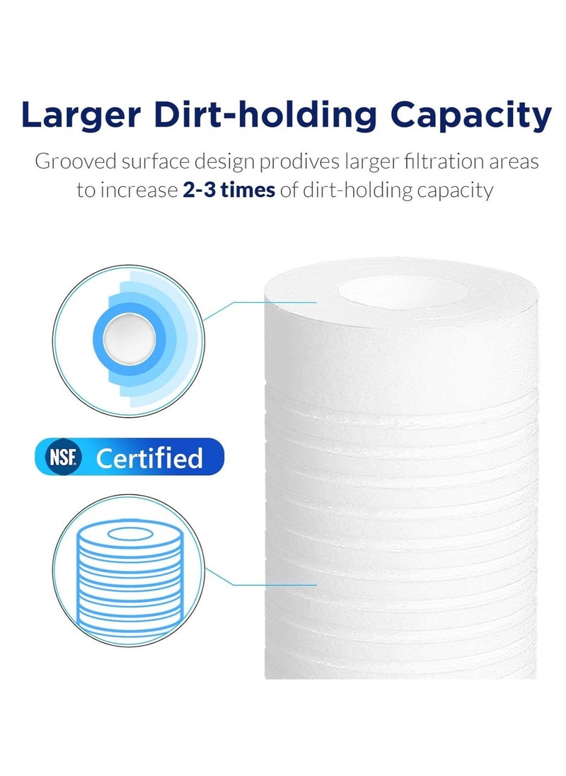 Grooved Sediment Water Filter Cartridge, 5 Micron Whole House Water Filter Universal Replacement 10"x2.5" for 10 inch RO Unit, Whole House Under-Sink Filtration System