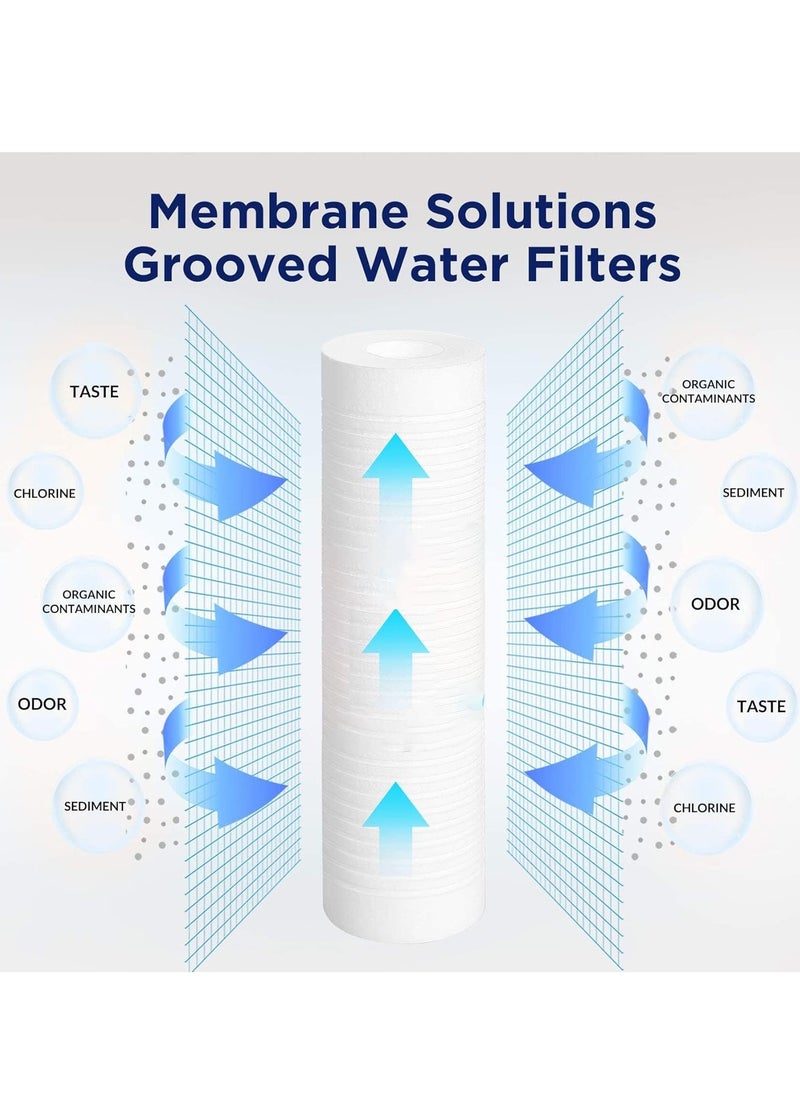 Grooved Sediment Water Filter Cartridge, 5 Micron Whole House Water Filter Universal Replacement 10"x2.5" for 10 inch RO Unit, Whole House Under-Sink Filtration System