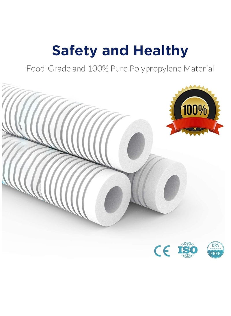 Grooved Sediment Water Filter Cartridge, 5 Micron Whole House Water Filter Universal Replacement 10"x2.5" for 10 inch RO Unit, Whole House Under-Sink Filtration System