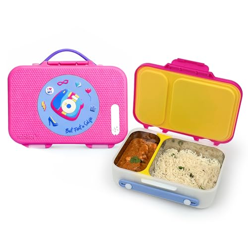 rabitat Munchbee Pro Stainless Steel 850ml Lunch Box | 1+1 Year Brand Warranty | Tiffin Box for School | Lunch Box for Kids Boys & Girls | BPA Free, Spill Proof & Durable Bento Design | Diva - Image 1