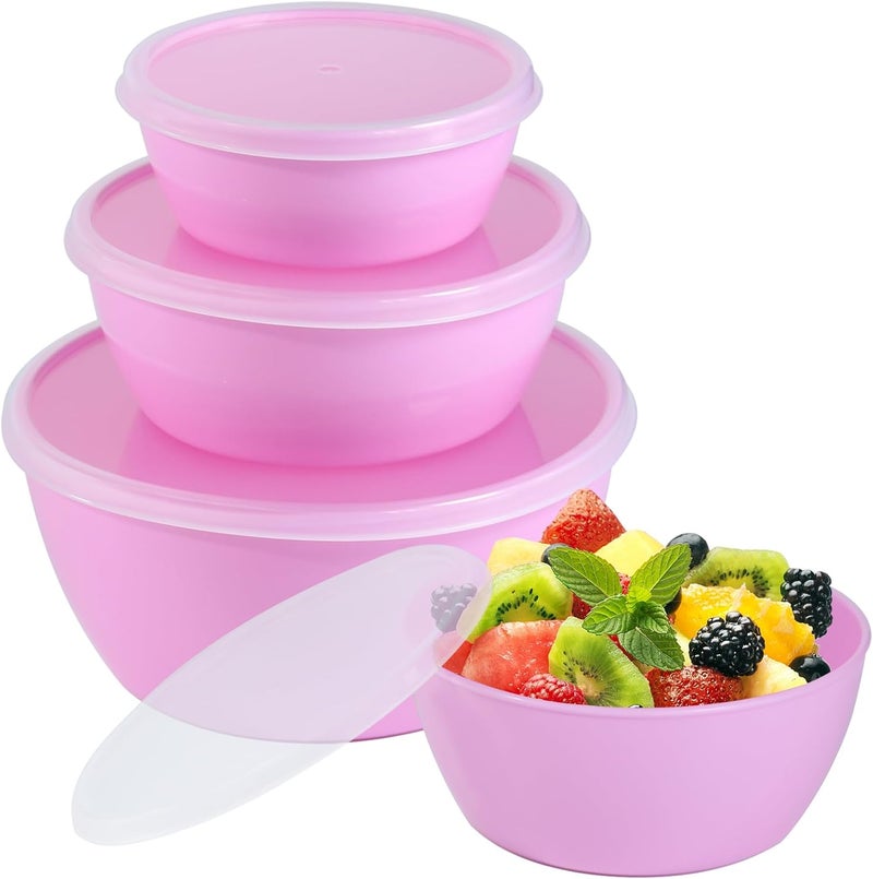 ATRDTO Set of 4 Plastic Prep Bowls with Lids，Microwave and Dishwasher Safe,Ideal for Baking, Prepping, Cooking and Serving Food (Pink) - Image 1