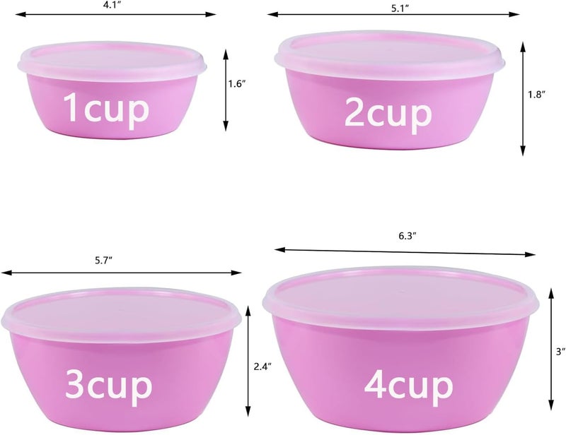 ATRDTO Set of 4 Plastic Prep Bowls with Lids，Microwave and Dishwasher Safe,Ideal for Baking, Prepping, Cooking and Serving Food (Pink) - Image 2
