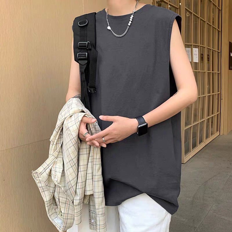 220G Japanese Heavy Seamless Pure Cotton Summer Basic Wide Shoulder Small Neckline Solid Color Loose Men'S And Women'S Vests T-Shirt - Image 2