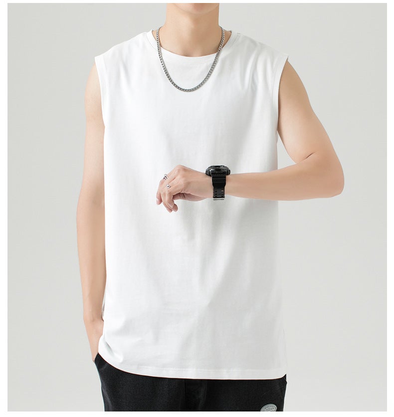 220G Japanese Heavy Seamless Pure Cotton Summer Basic Wide Shoulder Small Neckline Solid Color Loose Men'S And Women'S Vests T-Shirt - Image 1