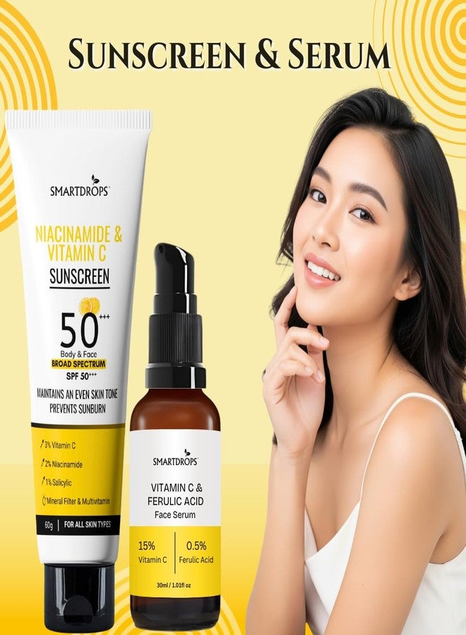 Smartdrops Daily Use Sunscreen SPF 50+++ (60g) + Vitamin C Serum (30ml) | Lightweight & Higher protection with Sunscreen SPF 50 | Vitamin C Serum for Oily Skin - Image 3