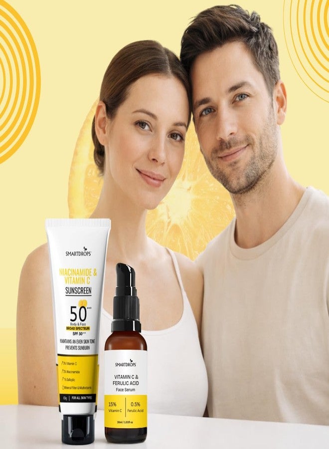 Smartdrops Daily Use Sunscreen SPF 50+++ (60g) + Vitamin C Serum (30ml) | Lightweight & Higher protection with Sunscreen SPF 50 | Vitamin C Serum for Oily Skin - Image 5