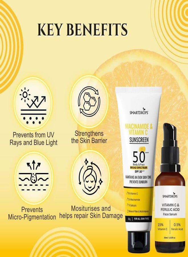 Smartdrops Daily Use Sunscreen SPF 50+++ (60g) + Vitamin C Serum (30ml) | Lightweight & Higher protection with Sunscreen SPF 50 | Vitamin C Serum for Oily Skin - Image 4