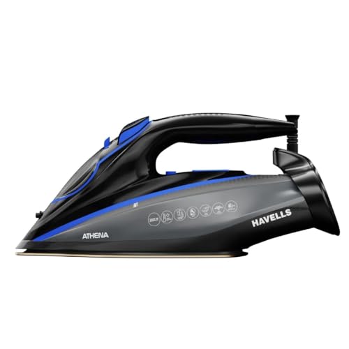Havells Athena 3000 W Steam Iron with Smart i Sense Technology(No Fabric Burn), 2X Auto Shut Off, Vertical, Horizontal Ironing, Anti Drip, Self-Cleaning&Anti Scale Technology. (Black Blue), 3000 Watts - Image 2