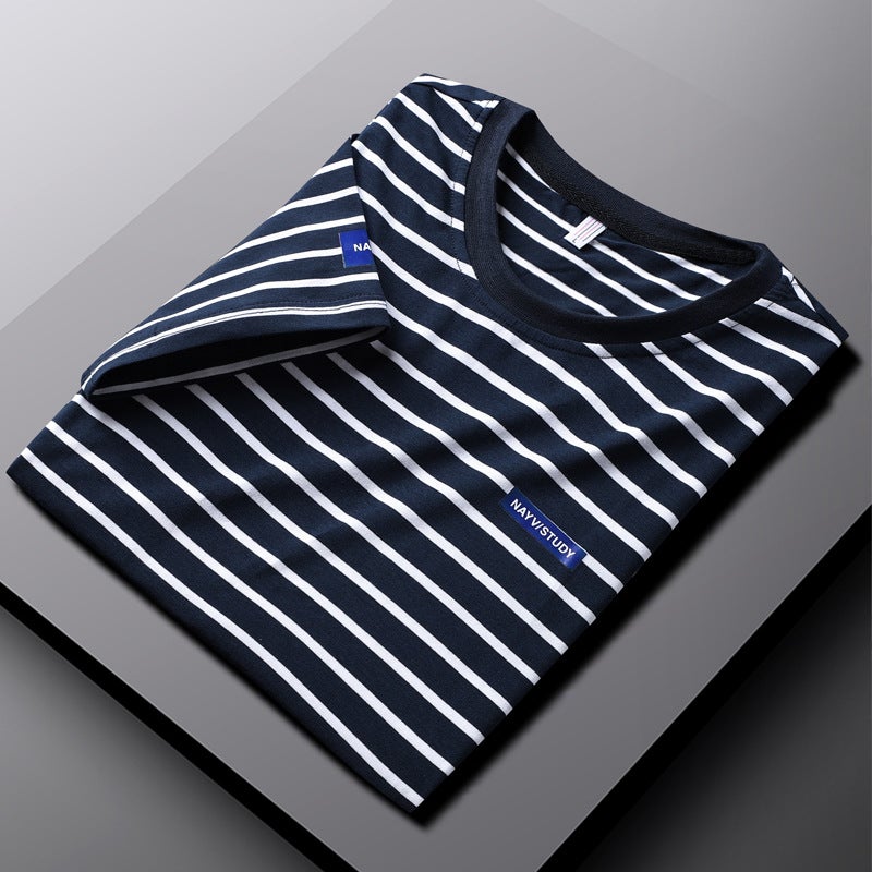 Short-sleeved T-shirt Men's Fashion Classic Striped 2022 New Arrival Men's Spring and Summer Casual Top Korean Style Sea Soul Shirt - Image 2
