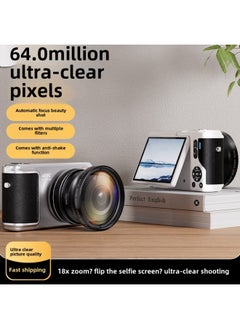 Generic 6400W HD Flip Screen Micro Single Digital Camera Voice Control Camera Student Entry Level CCD Camera-Body Color:64g Card + Noble Silver  - Image 3