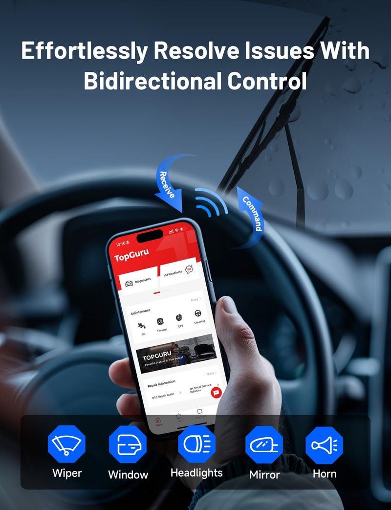 Topdon TOPDON TopScan OBD2 Scanner Bluetooth, Wireless OBDII All System Diagnostic Tool, Active Test, Check Engine Car Code Reader, Vehicle Permance Test iPhone & Android, Repair Guides, Live Data, Black  - Image 2