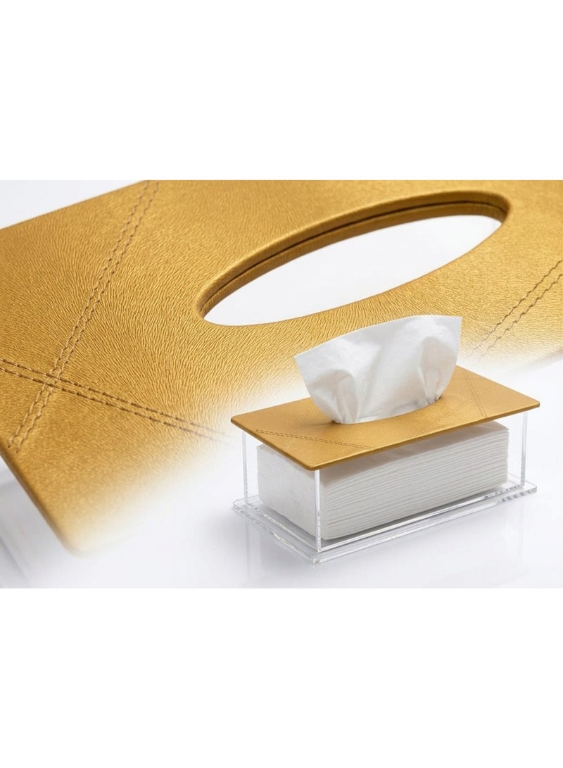 Mini Square Tissue Box with Leather Top – Compact Acrylic Holder for Car Console, Nightstand, or Bathroom Vanity – Soft Touch & Easy Refill - Image 1