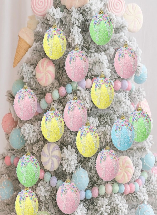 DEEKIN 12 Pack 2.36 Inch Pastel Christmas Ornament Set, Pastel Candy Ornaments for Christmas Tree Colorful Pink Blue Foam Gift with Glitter Sugar Decorations Balls for Holiday Birthday Home Decor - Image 5