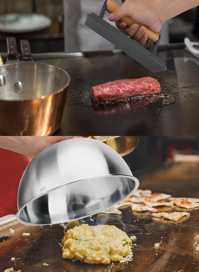 Skyflame 12'' Cheese Melting Dome & 8'' Burger Press, 2pcs Griddle Accessories Set for Flat Top Grill/BBQ – Stainless Steel Cover & Bacon Smasher, Indoor Outdoor - Image 4
