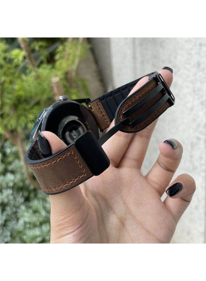 Loquat For Huawei Watch Strap GT2 Crazy Horse GT3pro Genuine Leather Watch3 4 Magnetic Buckle 20/22MM Universal-Color:Dark Brown 【crazy Horse Leather Magnetic Buckle Strap】-For Huawei Watch3/pro/new  - Image 1