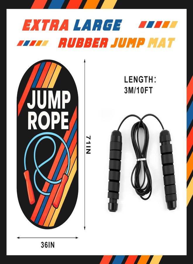 Silipull 71 x 36 Inch Jump Rope Mat Set Large Rubber Exercise Pad and Jump Rope Outdoor Indoor Non Slip Shock Absorbing Oval Design for Protection Floor Ropes Gym Home - Image 2