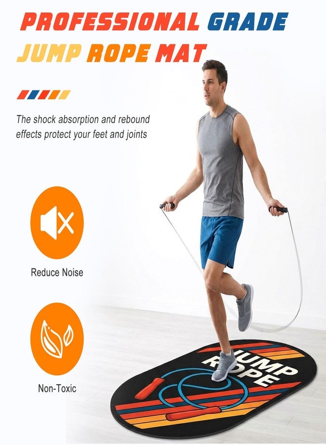 Silipull 71 x 36 Inch Jump Rope Mat Set Large Rubber Exercise Pad and Jump Rope Outdoor Indoor Non Slip Shock Absorbing Oval Design for Protection Floor Ropes Gym Home - Image 4