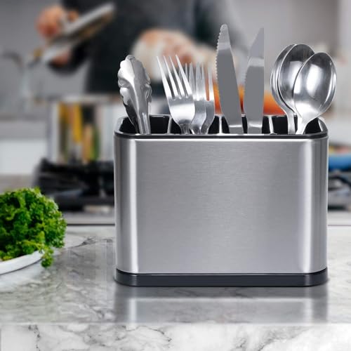 KWINTO Kitchenware Knife And Fork Box Spatula Spoon Drain Rack Knife Cutlery Storage Rack Stainless Steel, 4 Compartment Cutlery Holder for Kitchen Dining Room Cutlery Tray Rack - Image 2