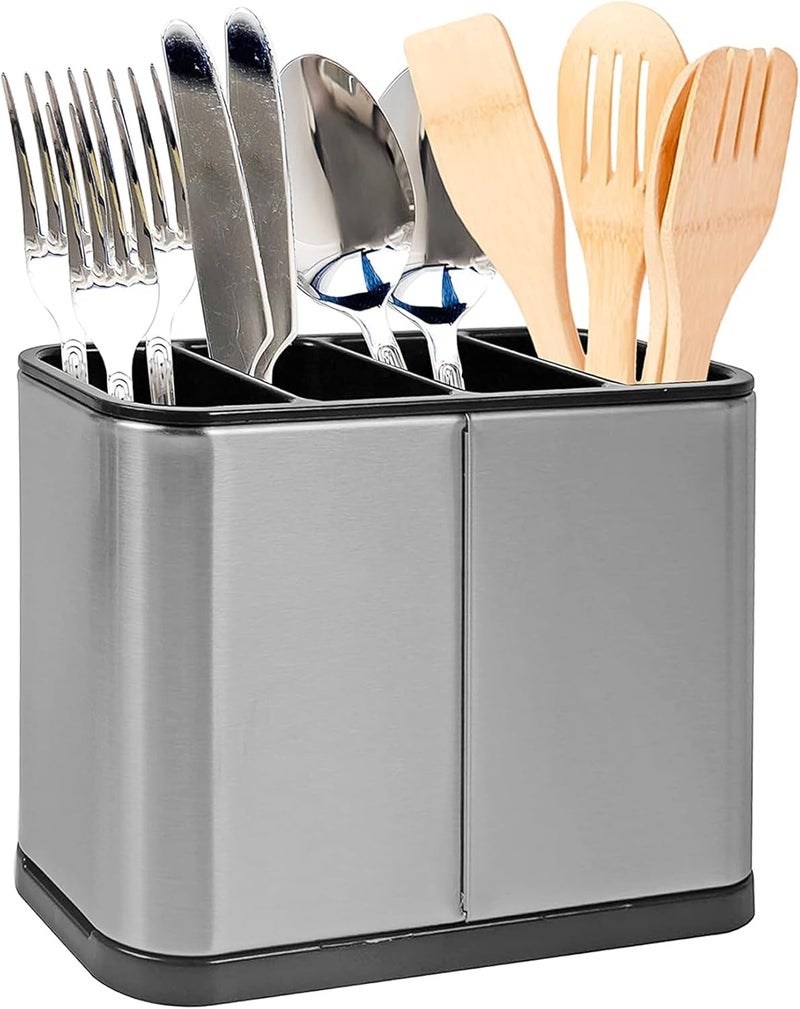 KWINTO Kitchenware Knife And Fork Box Spatula Spoon Drain Rack Knife Cutlery Storage Rack Stainless Steel, 4 Compartment Cutlery Holder for Kitchen Dining Room Cutlery Tray Rack - Image 1