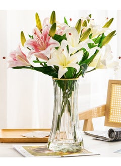 Qiccijoo Clear Glass Vase Modern Large Flower Glass Vase for Home Office Decor Tall Vase Glass Table Vase for Wedding Housewarming Gift(Transparent)