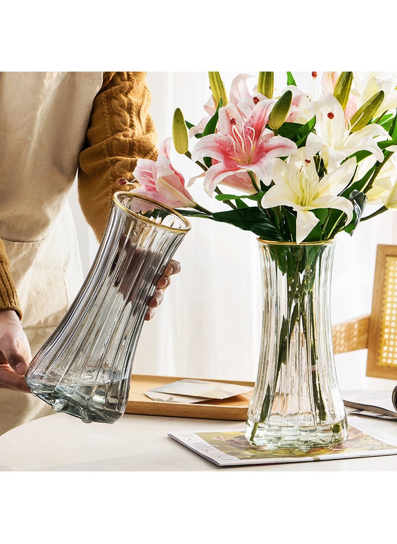 Qiccijoo - Qiccijoo Clear Glass Vase Modern Large Flower Glass Vase for Home Office Decor Tall Vase Glass Table Vase for Wedding Housewarming Gift(Transparent) - Image 1