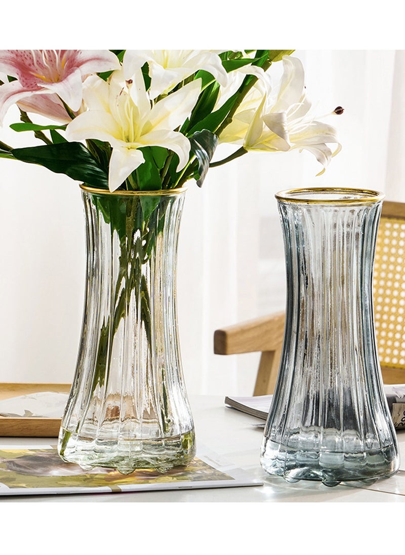 Qiccijoo - Qiccijoo Clear Glass Vase Modern Large Flower Glass Vase for Home Office Decor Tall Vase Glass Table Vase for Wedding Housewarming Gift(Transparent) - Image 1