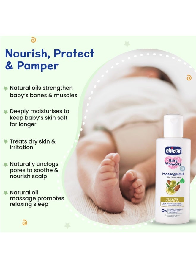 Chicco Baby Moments Massage Oil, New Advanced Non-sticky & Moisturizing Formula with Natural Ingredients to Prevent Dryness, Suitable for Baby’s Skin, Hair & Scalp, No Phenoxyethanol & Parabens, Almond (300ml) - Image 4