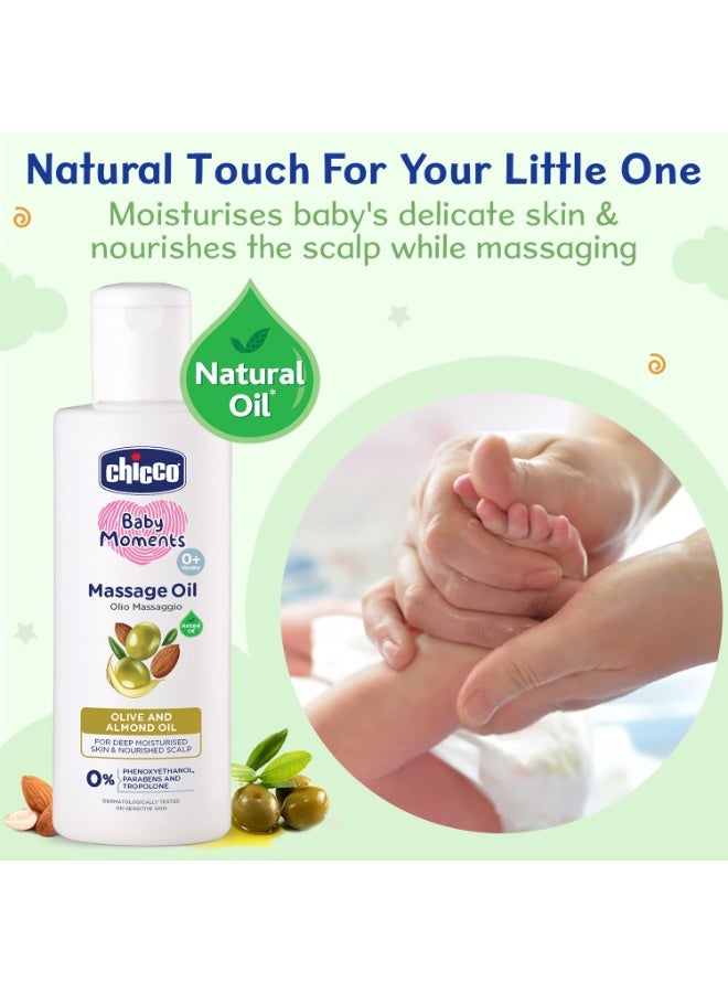 Chicco Baby Moments Massage Oil, New Advanced Non-sticky & Moisturizing Formula with Natural Ingredients to Prevent Dryness, Suitable for Baby’s Skin, Hair & Scalp, No Phenoxyethanol & Parabens, Almond (300ml) - Image 3