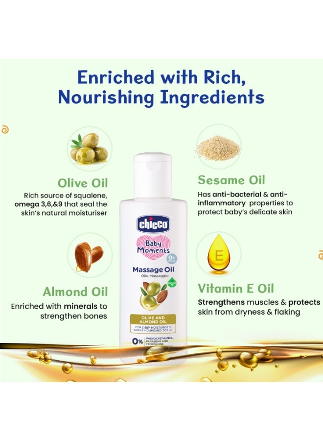 Chicco Baby Moments Massage Oil, New Advanced Non-sticky & Moisturizing Formula with Natural Ingredients to Prevent Dryness, Suitable for Baby’s Skin, Hair & Scalp, No Phenoxyethanol & Parabens, Almond (300ml) - Image 2