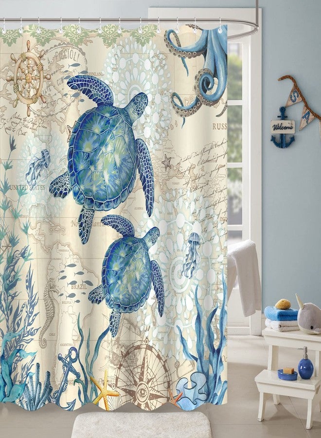 Aipon Nautical Sea Turtle Shower Curtain Octopus Ocean Blue Fish Animal Seashell Jellyfish Theme Extra Long Fabric Waterproof Shower Curtains for Bathroom Bath Curtain Decor (Green6, 72'' × 72'') - Image 1