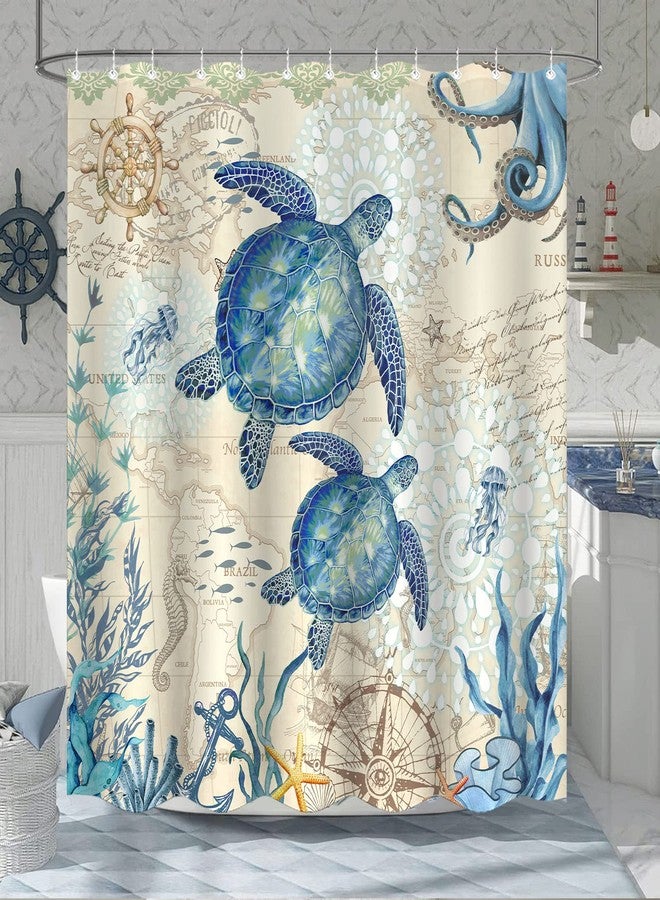 Aipon Nautical Sea Turtle Shower Curtain Octopus Ocean Blue Fish Animal Seashell Jellyfish Theme Extra Long Fabric Waterproof Shower Curtains for Bathroom Bath Curtain Decor (Green6, 72'' × 72'') - Image 3