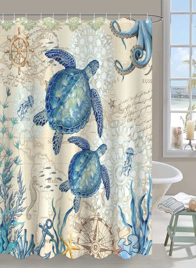 Aipon Nautical Sea Turtle Shower Curtain Octopus Ocean Blue Fish Animal Seashell Jellyfish Theme Extra Long Fabric Waterproof Shower Curtains for Bathroom Bath Curtain Decor (Green6, 72'' × 72'') - Image 2