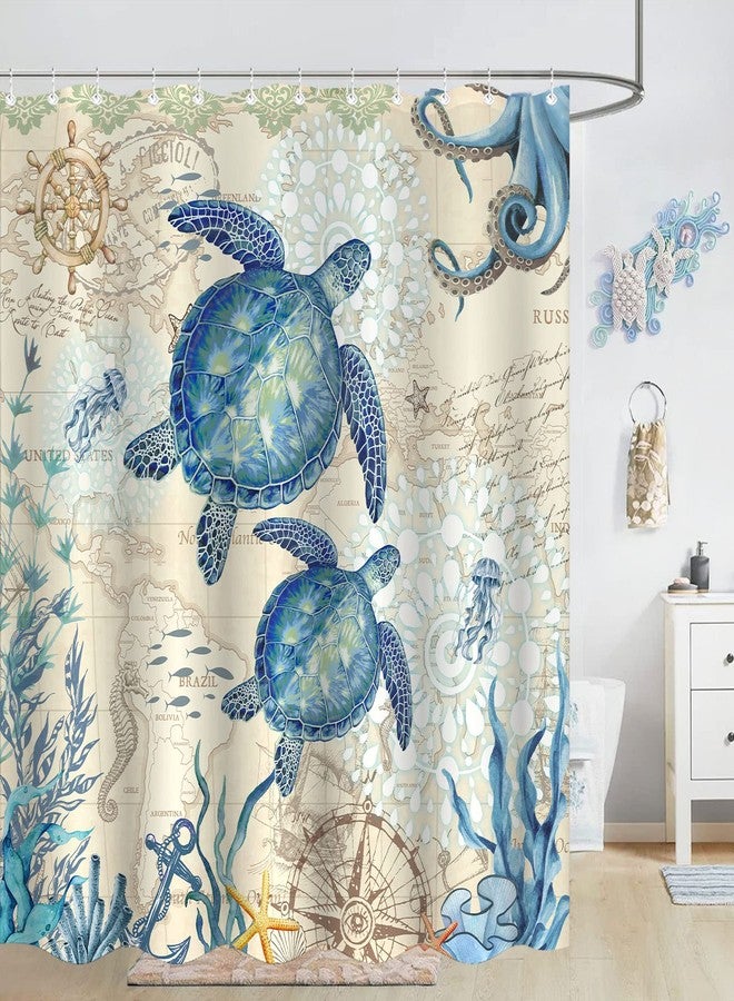 Aipon Nautical Sea Turtle Shower Curtain Octopus Ocean Blue Fish Animal Seashell Jellyfish Theme Extra Long Fabric Waterproof Shower Curtains for Bathroom Bath Curtain Decor (Green6, 72'' × 72'') - Image 4