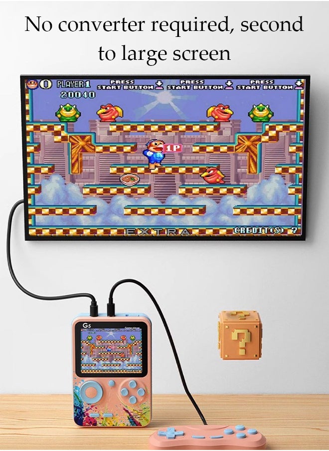 DUNISO - Handheld game console, 3.0 inch high definition color screen portable game console, built-in 500 classic games, 1000mAh rechargeable, can connect to TV and controller, pink - Image 1