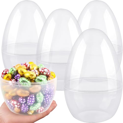Restroma 4 Pack 10 Inch Giant Clear Easter Eggs Large Empty Easter Eggs Plastic Egg for Easter Party Hunt Stuffers - Image 1
