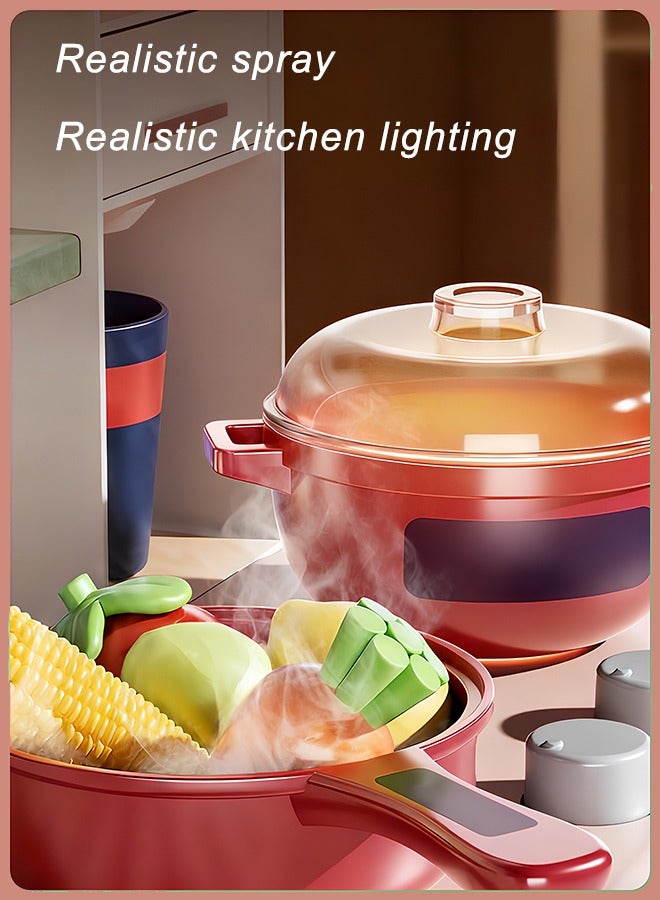 كويفلوكس مجموعة ألعاب مطبخ للأطفال، مجموعة ألعاب مطبخ للأطفال الصغار مع تأثيرات ضوئية وصوتية، مكونات، أدوات مائدة، حوض لعب، مجموعة ألعاب مطبخ تظاهرية أنيقة مكونة من 36 قطعة، مجموعة ألعاب تظاهرية مناسبة للعب في الأماكن المغلقة والمفتوحة، لون أحمر - Image 4
