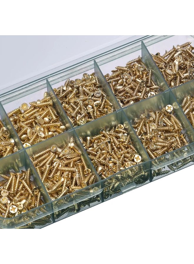 1200pcs Brass Self Tapping Screws Assortment Kit M2 M25 5mm 10mm With Storage Box - Image 3