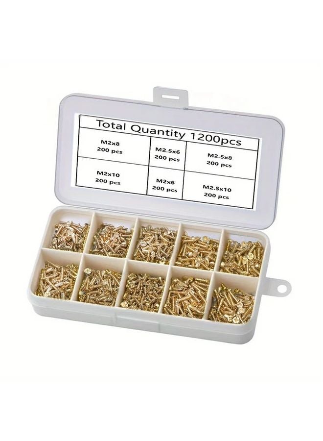 1200pcs Brass Self Tapping Screws Assortment Kit M2 M25 5mm 10mm With Storage Box - Image 5