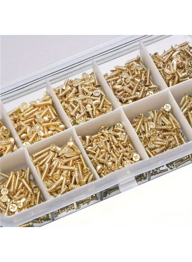 1200pcs Brass Self Tapping Screws Assortment Kit M2 M25 5mm 10mm With Storage Box - Image 2