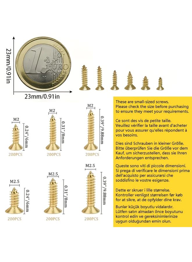 1200pcs Brass Self Tapping Screws Assortment Kit M2 M25 5mm 10mm With Storage Box - Image 4