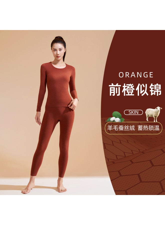 Autumn And Winter Black Gold Cashmere Silk Thickened High-elastic Round-neck Thermal Underwear Set