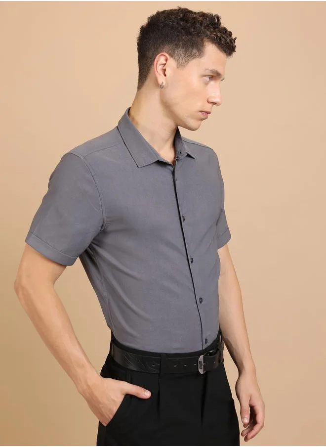 Ketch Slim Fit Spread Collar Casual Shirt by Styli