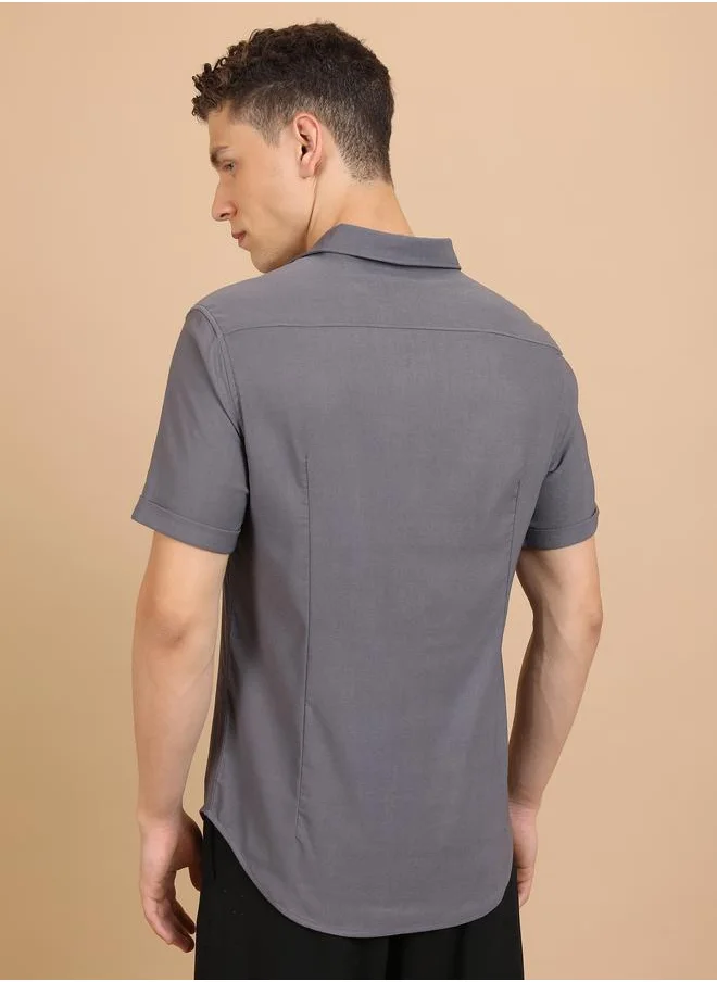 Ketch Slim Fit Spread Collar Casual Shirt by Styli