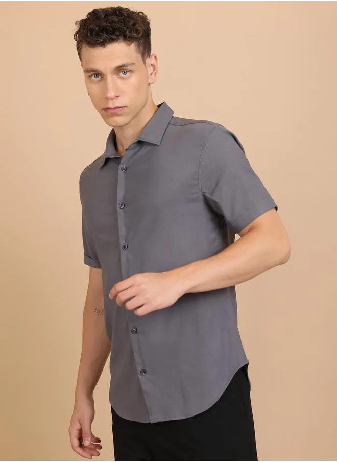 Ketch Slim Fit Spread Collar Casual Shirt by Styli