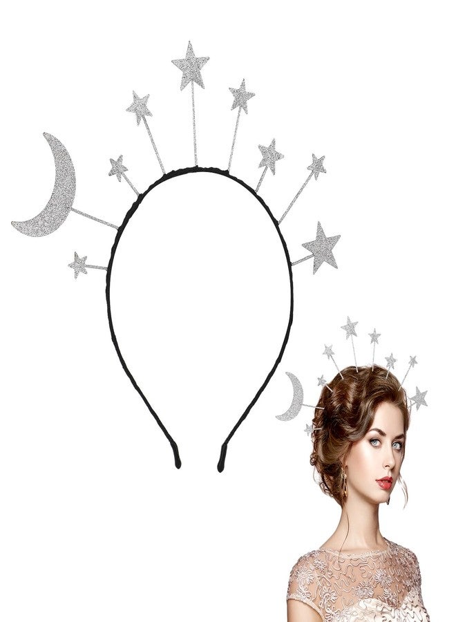 XIHIRCD طوق رأس لامع على شكل نجمة وقمر من XIHIRCD، طوق شعر لامع على شكل نجمة، طوق رأس على شكل هالة من النجوم للنساء والفتيات، مناسب لأعياد الميلاد وحفلات الأزياء التنكرية - Image 1