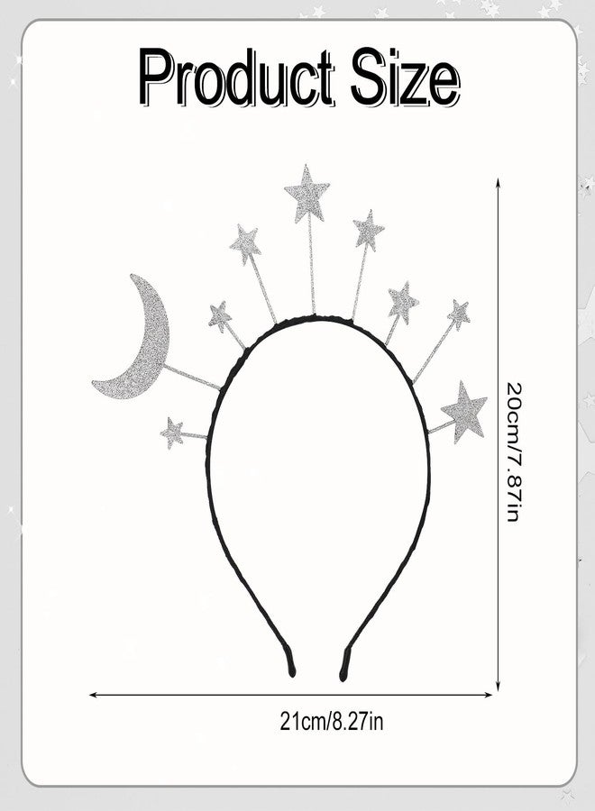 XIHIRCD طوق رأس لامع على شكل نجمة وقمر من XIHIRCD، طوق شعر لامع على شكل نجمة، طوق رأس على شكل هالة من النجوم للنساء والفتيات، مناسب لأعياد الميلاد وحفلات الأزياء التنكرية - Image 2