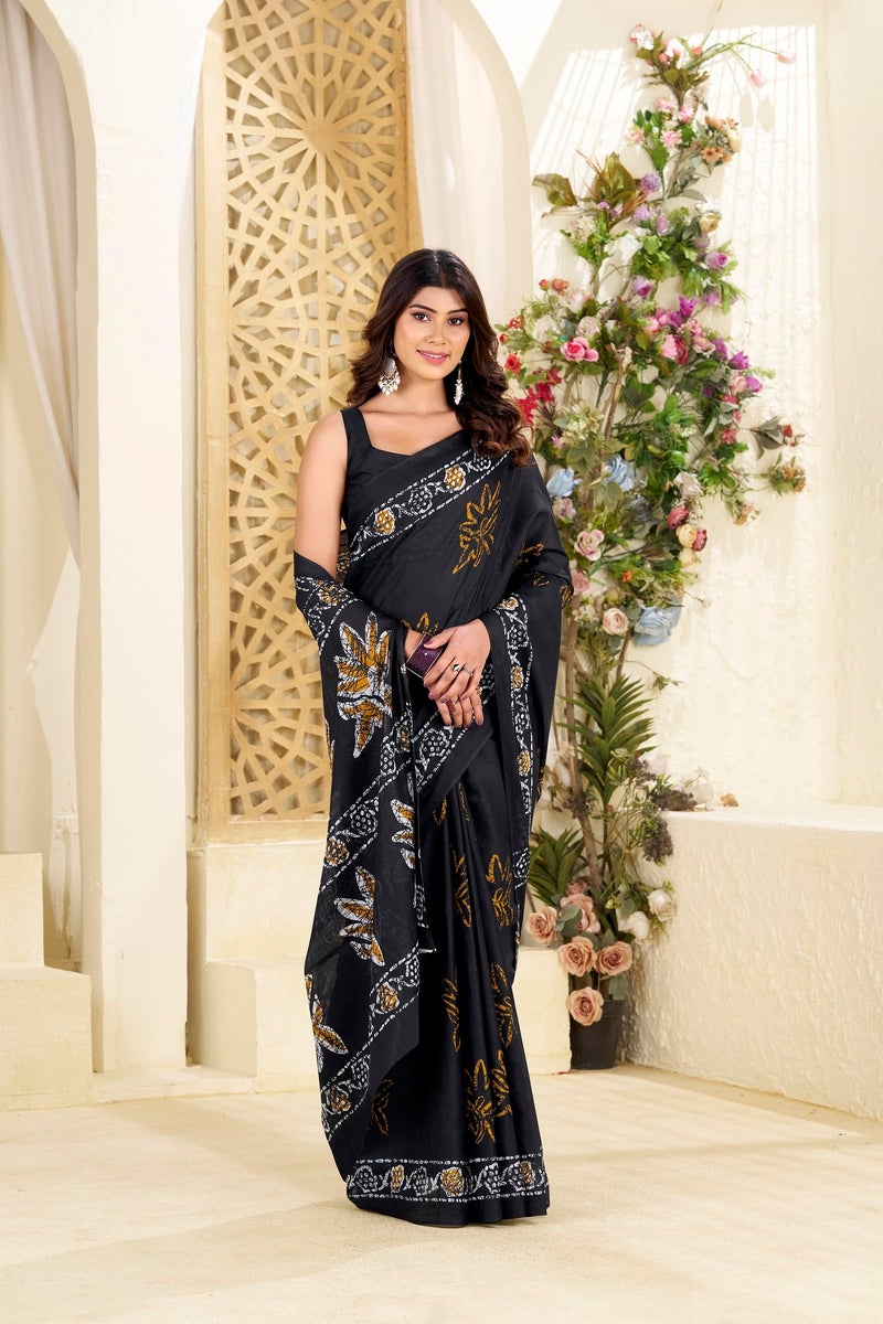 Kalaanj Saree for Women || Printed Cotton Saree with Blouse (KALSS25SAR-2105-2109) (Black) - Image 2