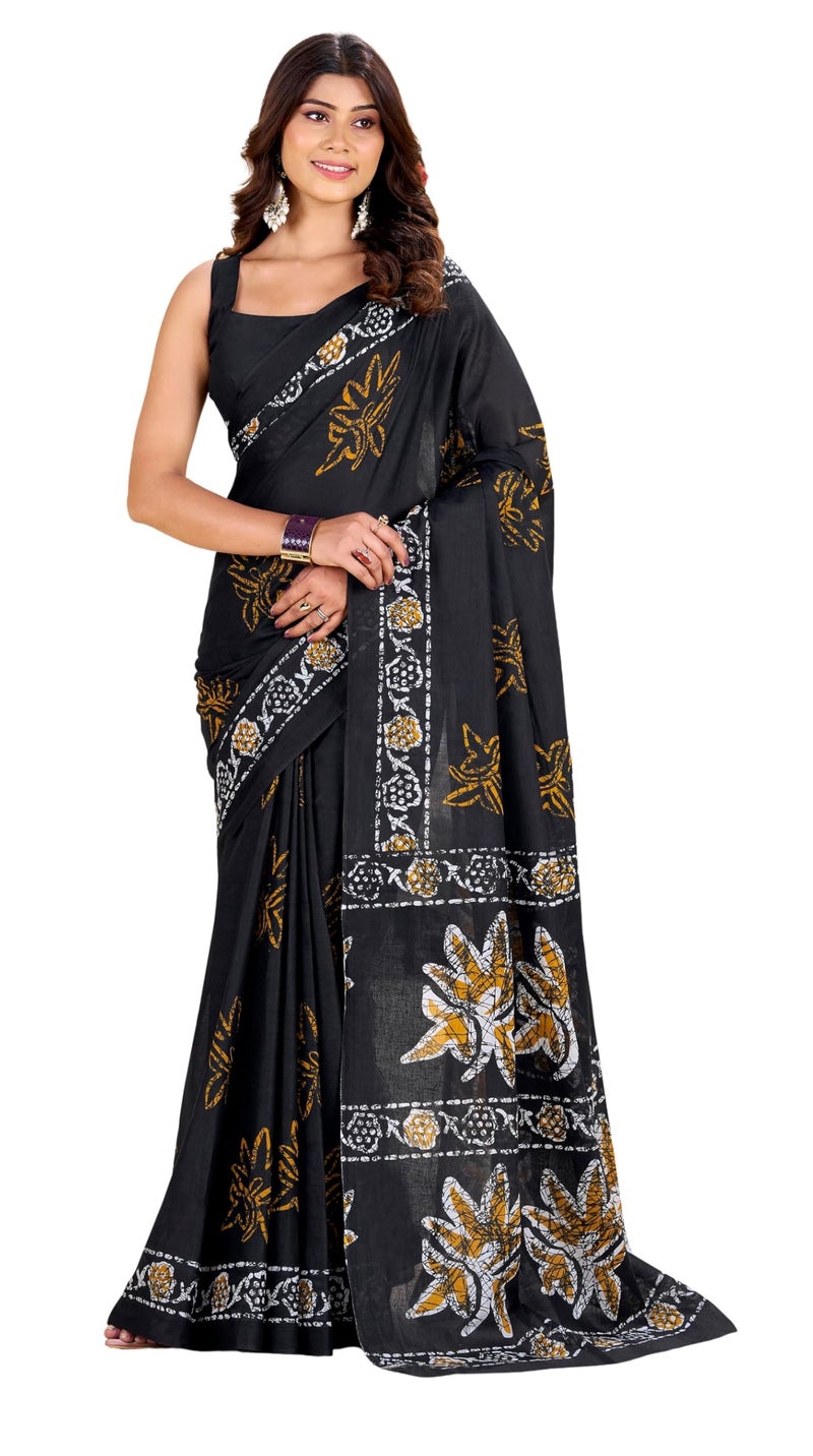 Kalaanj Saree for Women || Printed Cotton Saree with Blouse (KALSS25SAR-2105-2109) (Black) - Image 4