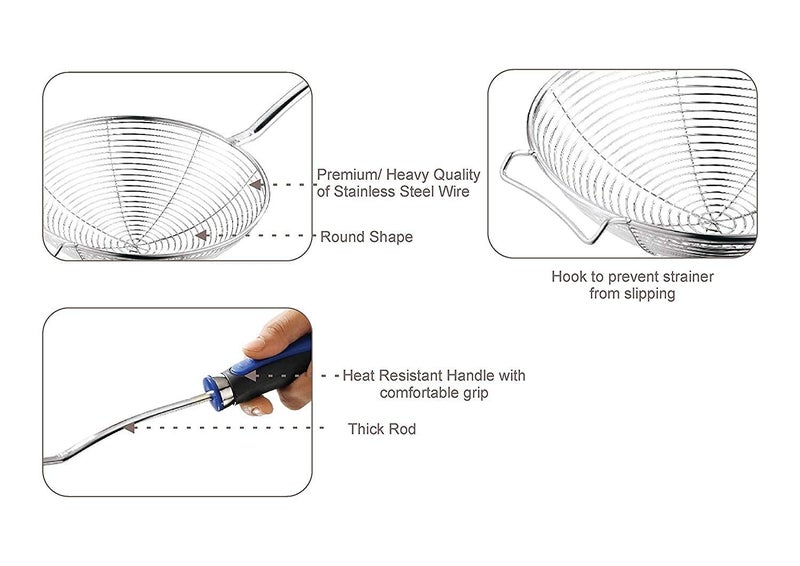 BRUSHFINCH Heavy Duty Professional Standard Stainless Steel Deep Fry Jhara Mesh Laddle Jharni Steel Skimmer Puri Strainer with Handle for Perfect Oil Extraction 16 cm 1pc Silver - Image 2